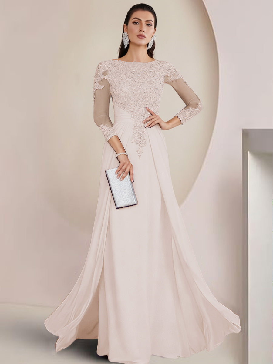 Sheath/Column Scoop Neck Floor-Length Mother of the Bride Dresses with Lace Appliques