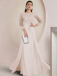 Sheath/Column Scoop Neck Floor-Length Mother of the Bride Dresses with Lace Appliques