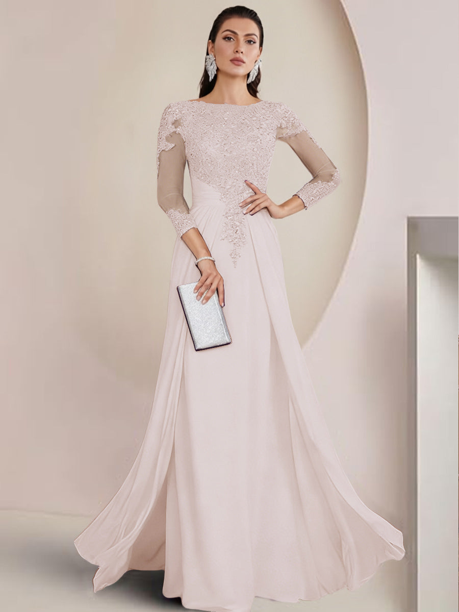 Sheath/Column Scoop Neck Floor-Length Mother of the Bride Dresses with Lace Appliques