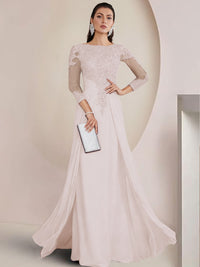 Sheath/Column Scoop Neck Floor-Length Mother of the Bride Dresses with Lace Appliques
