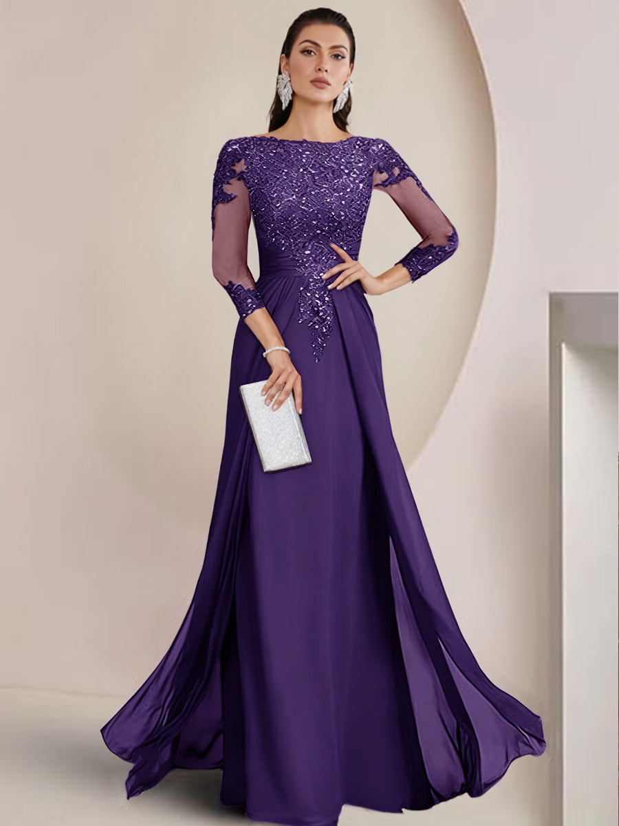 Sheath/Column Scoop Neck Floor-Length Mother of the Bride Dresses with Lace Appliques