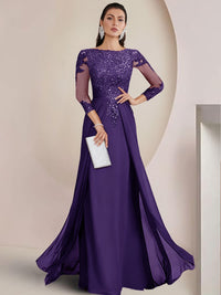 Sheath/Column Scoop Neck Floor-Length Mother of the Bride Dresses with Lace Appliques