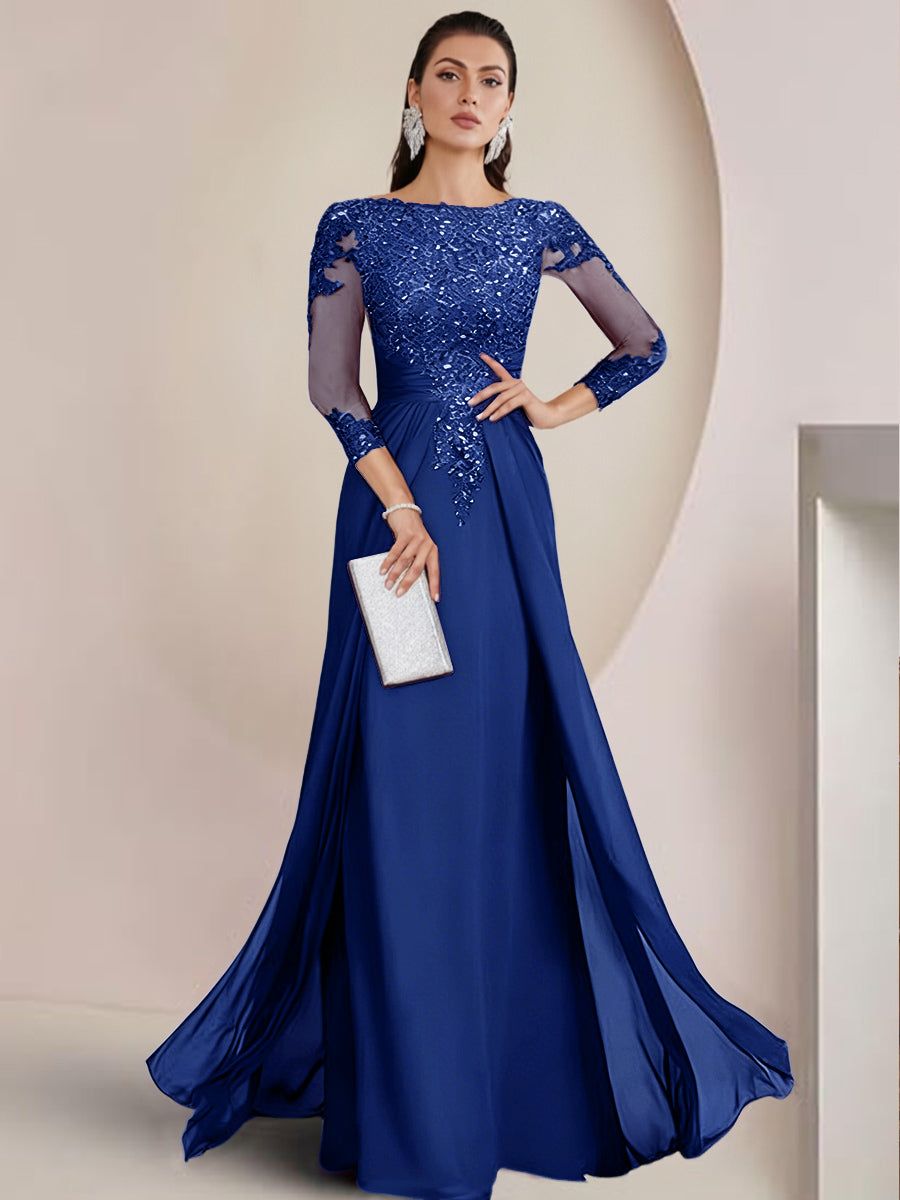 Sheath/Column Scoop Neck Floor-Length Mother of the Bride Dresses with Lace Appliques