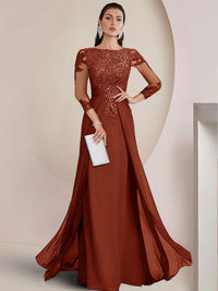 Sheath/Column Scoop Neck Floor-Length Mother of the Bride Dresses with Lace Appliques