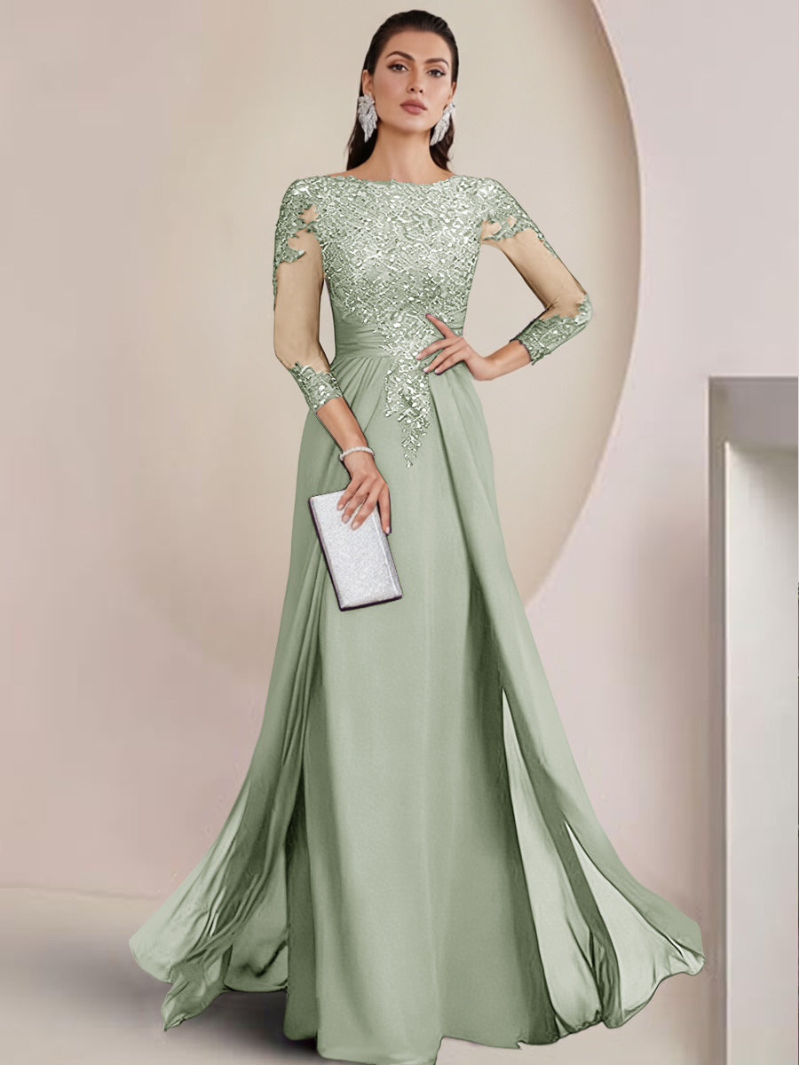 Sheath/Column Scoop Neck Floor-Length Mother of the Bride Dresses with Lace Appliques