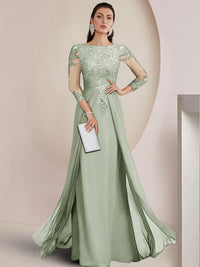 Sheath/Column Scoop Neck Floor-Length Mother of the Bride Dresses with Lace Appliques