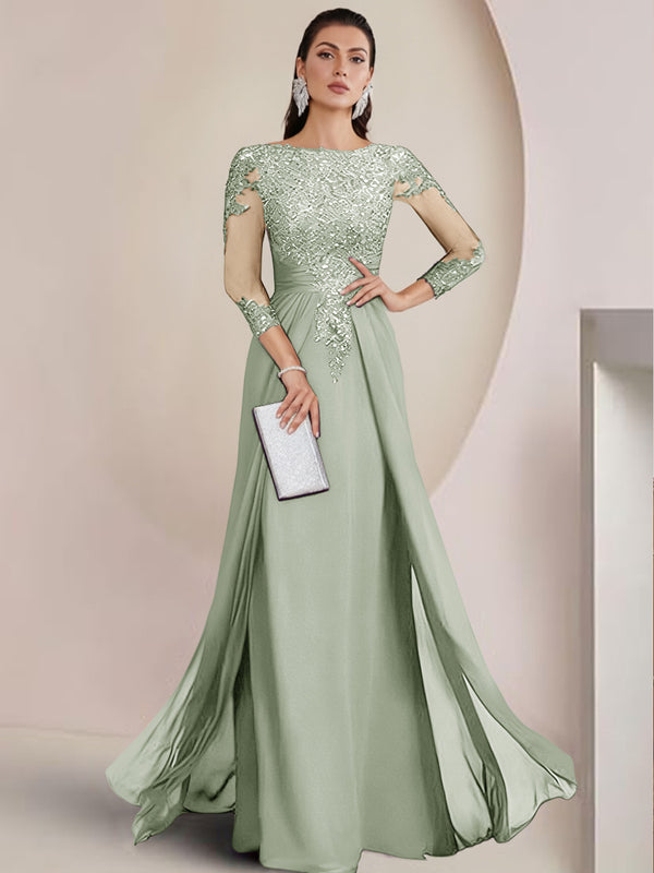 Sheath/Column Scoop Neck Floor-Length Mother of the Bride Dresses with Lace Appliques