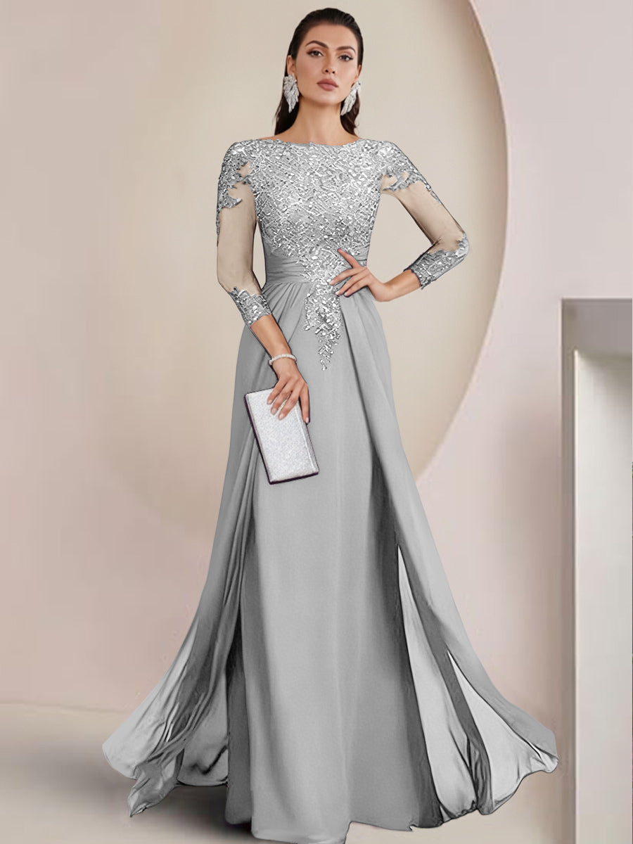 Sheath/Column Scoop Neck Floor-Length Mother of the Bride Dresses with Lace Appliques