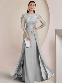 Sheath/Column Scoop Neck Floor-Length Mother of the Bride Dresses with Lace Appliques