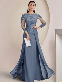 Sheath/Column Scoop Neck Floor-Length Mother of the Bride Dresses with Lace Appliques