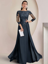 Sheath/Column Scoop Neck Floor-Length Mother of the Bride Dresses with Lace Appliques