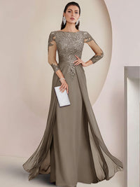 Sheath/Column Scoop Neck Floor-Length Mother of the Bride Dresses with Lace Appliques