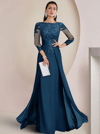 Sheath/Column Scoop Neck Floor-Length Mother of the Bride Dresses with Lace Appliques