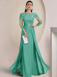 Sheath/Column Scoop Neck Floor-Length Mother of the Bride Dresses with Lace Appliques