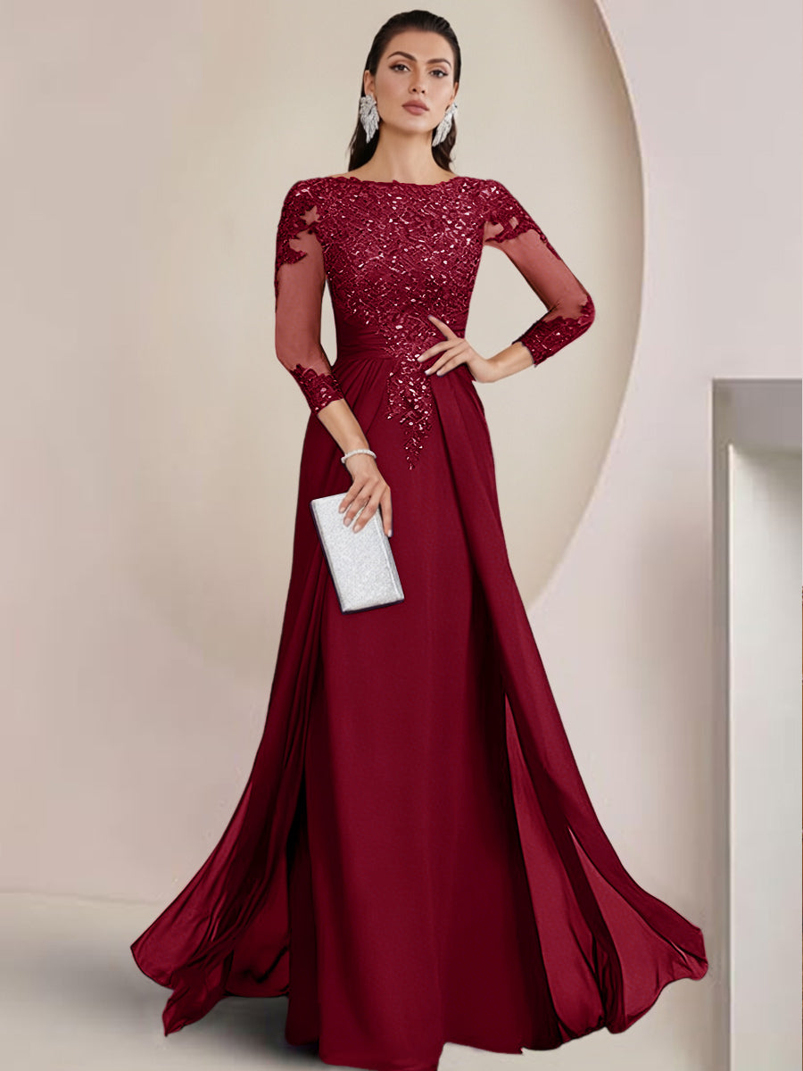 Sheath/Column Scoop Neck Floor-Length Mother of the Bride Dresses with Lace Appliques