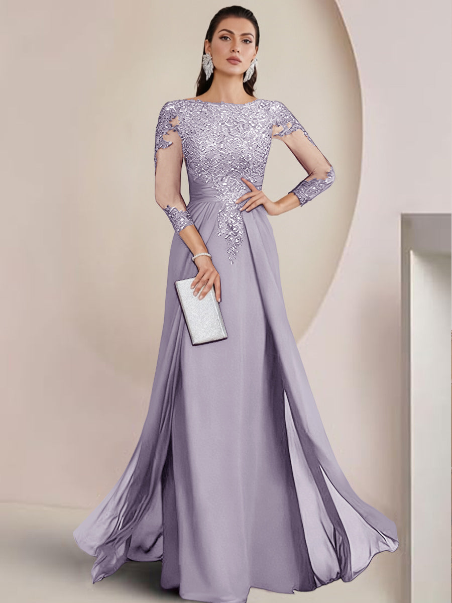 Sheath/Column Scoop Neck Floor-Length Mother of the Bride Dresses with Lace Appliques