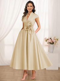 A-Line/Princess V-Neck Tea-Length Mother of the Bride Dresses with Flower
