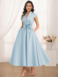 A-Line/Princess V-Neck Tea-Length Mother of the Bride Dresses with Flower