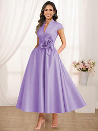 A-Line/Princess V-Neck Tea-Length Mother of the Bride Dresses with Flower