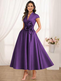 A-Line/Princess V-Neck Tea-Length Mother of the Bride Dresses with Flower