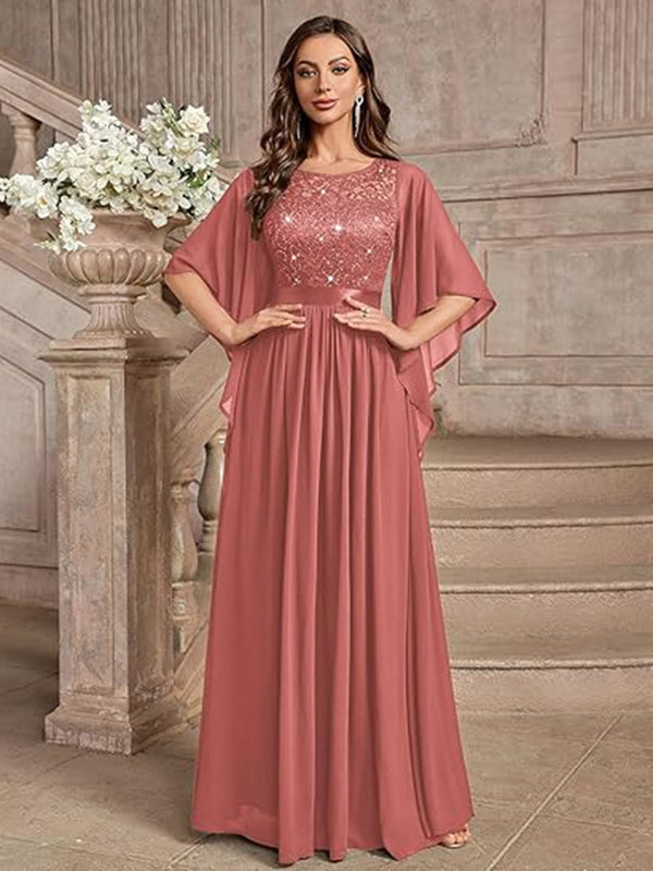 Mother of The Bride Dresses 2026 for Women A-Line Scoop Neck Cape Sleeve Floor-Length Formal Wedding Guest Dresses Mother of The Bride Dresses 2026 for Women A-Line Scoop Neck Cape Sleeve Floor-Length Formal Wedding Guest Dresses