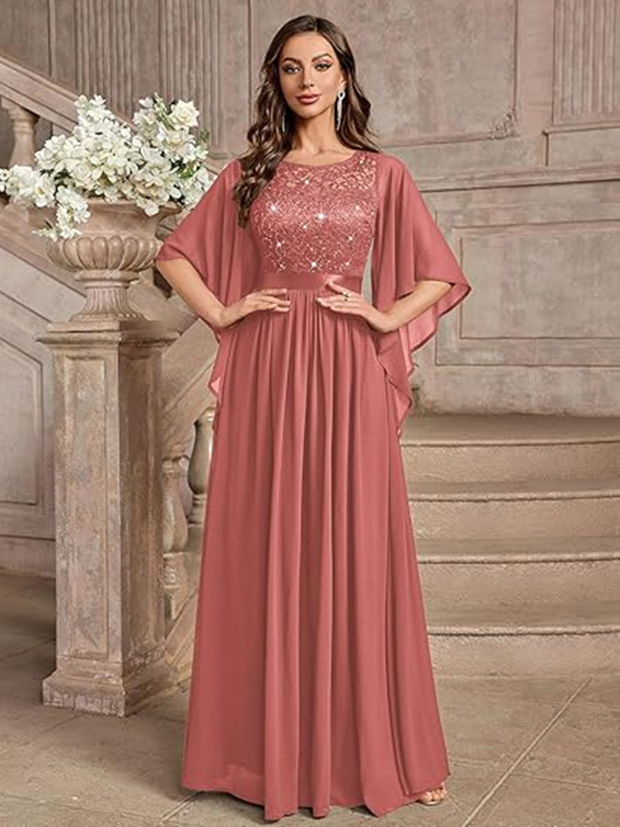 A-Line/Princess Scoop Neck Floor-Length Mother of the Bride Dresses with Lace Sequins