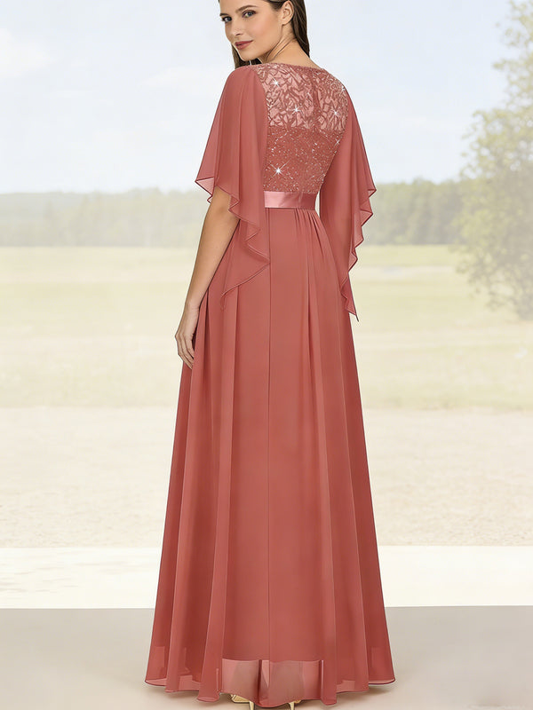 A-Line/Princess Scoop Neck Floor-Length Mother of the Bride Dresses with Lace Sequins