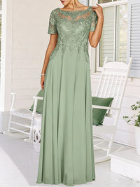 A-Line/Princess Scoop Neck Illusion Floor-Length Mother of the Bride Dresses with Lace Appliques