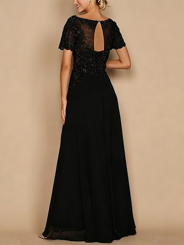 A-Line/Princess Scoop Neck Illusion Floor-Length Mother of the Bride Dresses with Lace Appliques