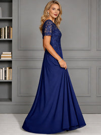 A-Line/Princess Scoop Neck Illusion Floor-Length Mother of the Bride Dresses with Lace Appliques