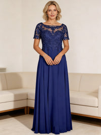 A-Line/Princess Scoop Neck Illusion Floor-Length Mother of the Bride Dresses with Lace Appliques