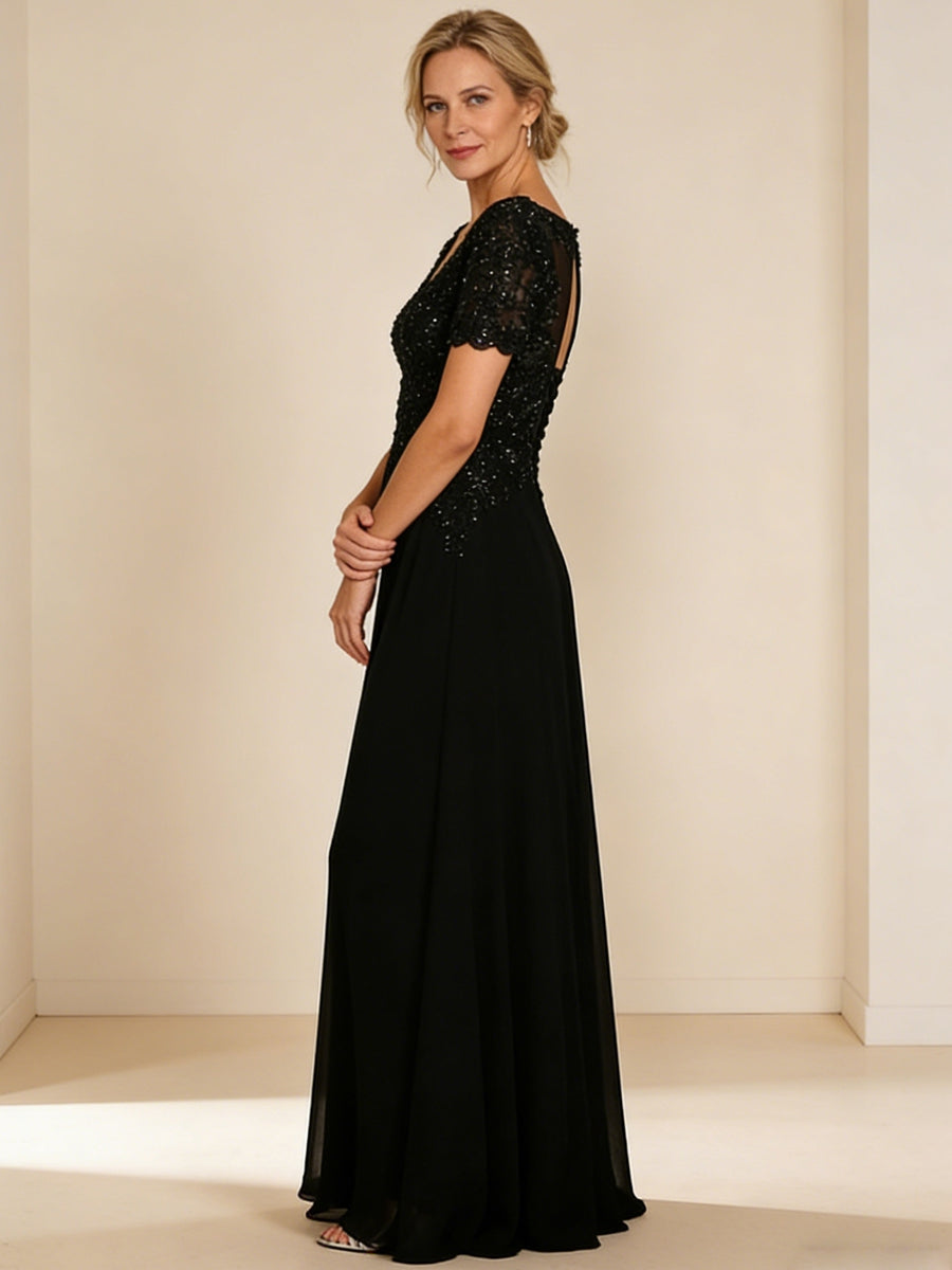 A-Line/Princess Scoop Neck Illusion Floor-Length Mother of the Bride Dresses with Lace Appliques