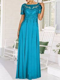 A-Line/Princess Scoop Neck Illusion Floor-Length Mother of the Bride Dresses with Lace Appliques