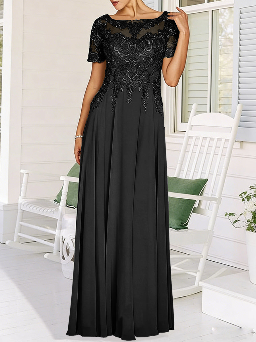 A-Line/Princess Scoop Neck Illusion Floor-Length Mother of the Bride Dresses with Lace Appliques