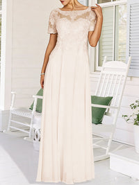A-Line/Princess Scoop Neck Illusion Floor-Length Mother of the Bride Dresses with Lace Appliques