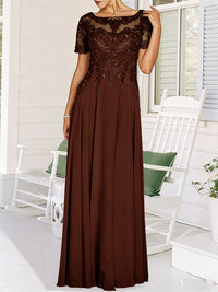 A-Line/Princess Scoop Neck Illusion Floor-Length Mother of the Bride Dresses with Lace Appliques