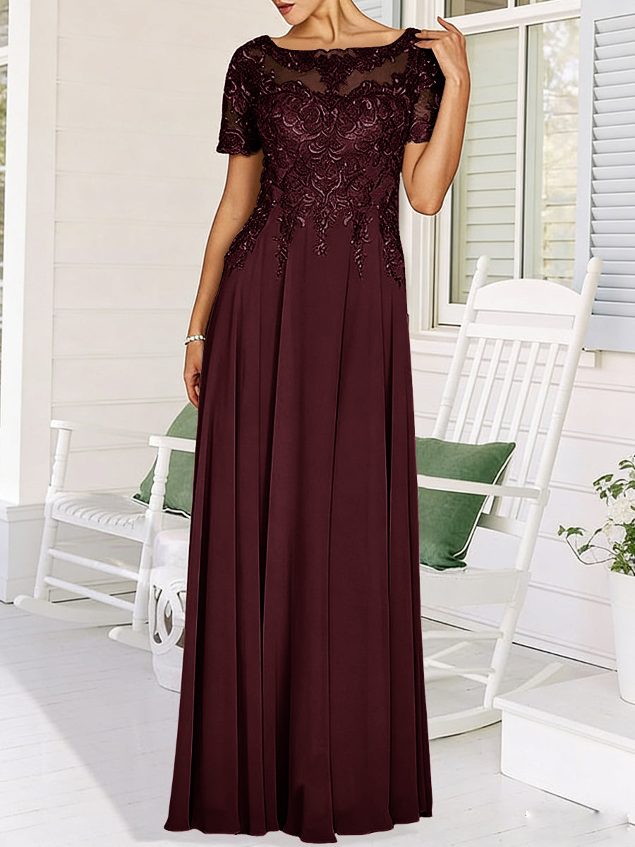 A-Line/Princess Scoop Neck Illusion Floor-Length Mother of the Bride Dresses with Lace Appliques