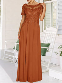 A-Line/Princess Scoop Neck Illusion Floor-Length Mother of the Bride Dresses with Lace Appliques