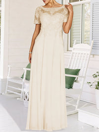 A-Line/Princess Scoop Neck Illusion Floor-Length Mother of the Bride Dresses with Lace Appliques