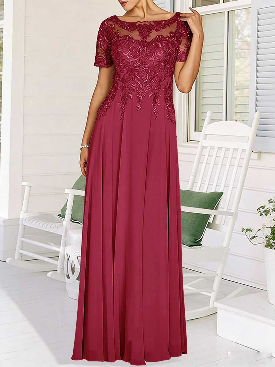A-Line/Princess Scoop Neck Illusion Floor-Length Mother of the Bride Dresses with Lace Appliques