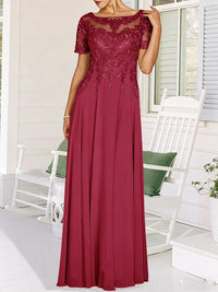 A-Line/Princess Scoop Neck Illusion Floor-Length Mother of the Bride Dresses with Lace Appliques