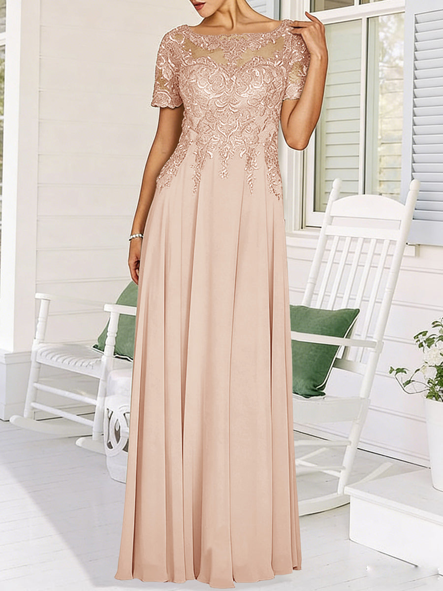 A-Line/Princess Scoop Neck Illusion Floor-Length Mother of the Bride Dresses with Lace Appliques