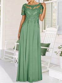 A-Line/Princess Scoop Neck Illusion Floor-Length Mother of the Bride Dresses with Lace Appliques