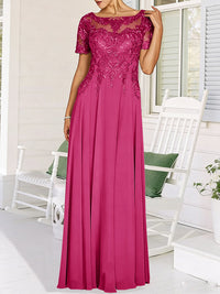 A-Line/Princess Scoop Neck Illusion Floor-Length Mother of the Bride Dresses with Lace Appliques