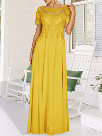 A-Line/Princess Scoop Neck Illusion Floor-Length Mother of the Bride Dresses with Lace Appliques