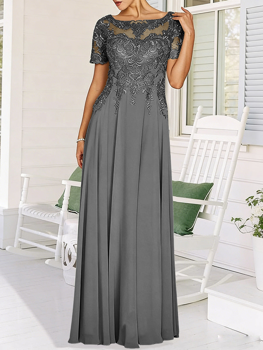 A-Line/Princess Scoop Neck Illusion Floor-Length Mother of the Bride Dresses with Lace Appliques