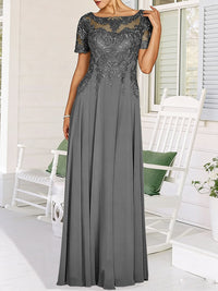 A-Line/Princess Scoop Neck Illusion Floor-Length Mother of the Bride Dresses with Lace Appliques