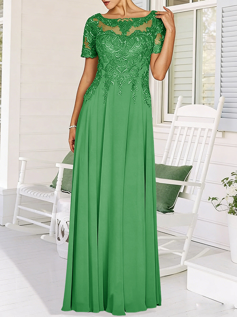 A-Line/Princess Scoop Neck Illusion Floor-Length Mother of the Bride Dresses with Lace Appliques