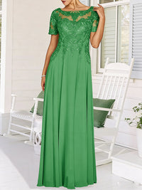 A-Line/Princess Scoop Neck Illusion Floor-Length Mother of the Bride Dresses with Lace Appliques