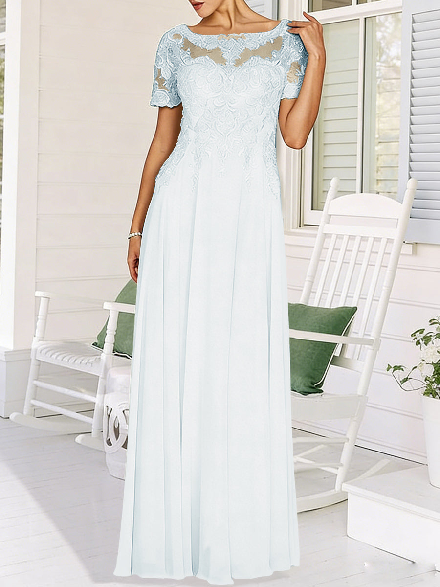 A-Line/Princess Scoop Neck Illusion Floor-Length Mother of the Bride Dresses with Lace Appliques